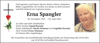 Todesanzeige von Erna Spangler von Das Gelbe Blatt Penzberg