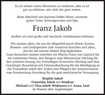 Todesanzeige von Franz Jakob von merkurtz