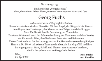 Todesanzeige von Georg Fuchs von merkurtz