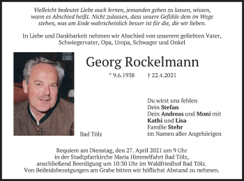 Todesanzeige von Georg Rockelmann von merkurtz