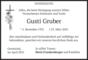 Todesanzeige von Gusti Gruber von merkurtz