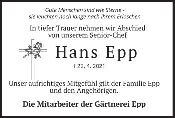 Todesanzeige von Hans Epp von merkurtz