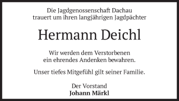 Todesanzeige von Hermann Deichl von merkurtz