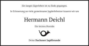 Todesanzeige von Hermann Deichl von merkurtz