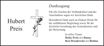 Todesanzeige von Hubert Preis von merkurtz