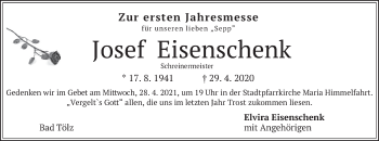 Todesanzeige von Josef Eisenschenk von merkurtz