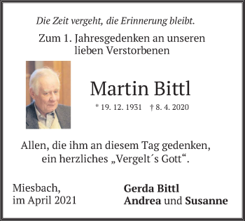 Todesanzeige von Martin Bittl von merkurtz
