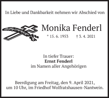 Todesanzeige von Monika Fenderl von merkurtz