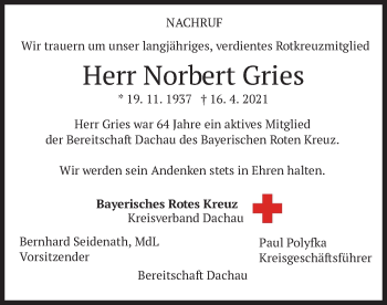 Todesanzeige von Norbert Gries von merkurtz
