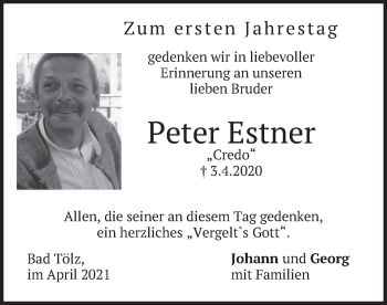 Todesanzeige von Peter Estner von merkurtz
