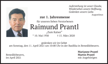 Todesanzeige von Raimund Prantl von merkurtz