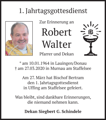 Todesanzeige von Robert Walter von merkurtz