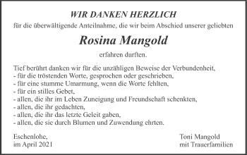 Todesanzeige von Rosina Mangold von merkurtz