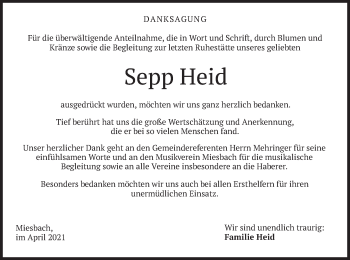 Todesanzeige von Sepp Heid von merkurtz