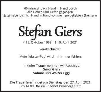 Todesanzeige von Stefan Giers von merkurtz