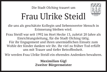 Todesanzeige von Ulrike Steidl von merkurtz