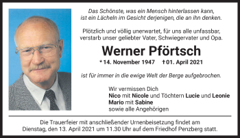 Todesanzeige von Werner Pförtsch von Das Gelbe Blatt Penzberg