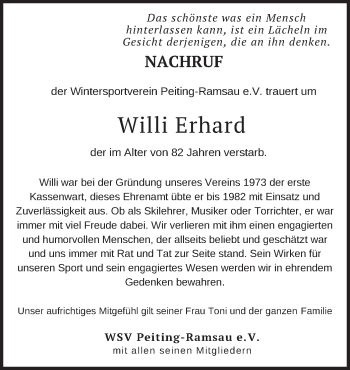 Todesanzeige von Willi Erhard von merkurtz