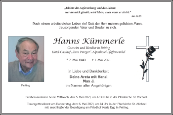 Todesanzeige von Hanns Kümmerle von merkurtz