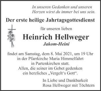 Todesanzeige von Heinrich Hellweger von merkurtz