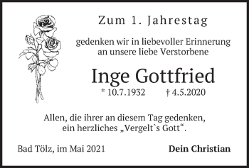 Todesanzeige von Inge Gottfried von merkurtz