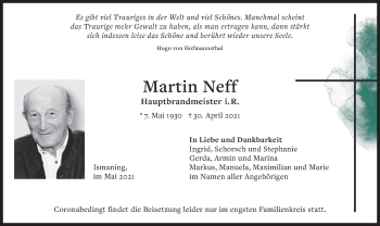 Todesanzeige von Martin Neff von merkurtz