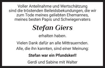 Todesanzeige von Stefan Giers von Das Gelbe Blatt Penzberg