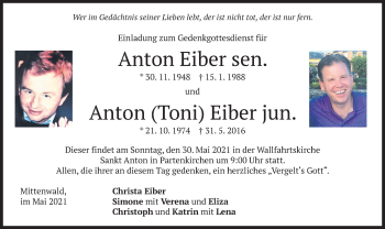 Todesanzeige von Anton und Anton Eiber von merkurtz