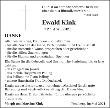 Todesanzeige von Ewald Kink von Das Gelbe Blatt Penzberg