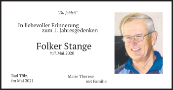 Todesanzeige von Folker Stange von merkurtz