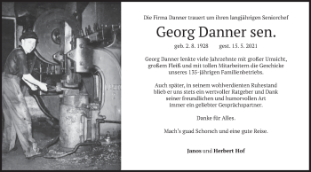 Todesanzeige von Georg Danner von merkurtz