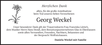 Todesanzeige von Georg Weckel von merkurtz