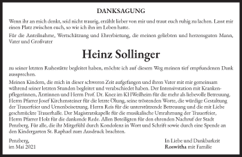 Todesanzeige von Heinz Sollinger von Das Gelbe Blatt Penzberg