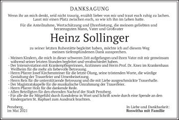 Todesanzeige von Heinz Sollinger von merkurtz