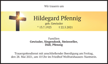 Todesanzeige von Hildegard Pfennig von merkurtz