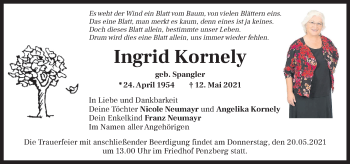 Todesanzeige von Ingrid Kornely von Das Gelbe Blatt Penzberg