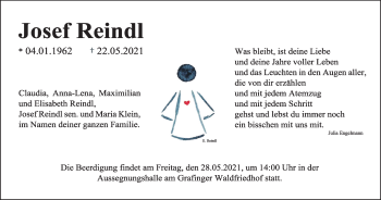 Todesanzeige von Josef Reindl von merkurtz