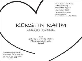 Todesanzeige von Kerstin Rahm von merkurtz