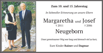 Todesanzeige von Margaretha und Josef Neugeborn von merkurtz