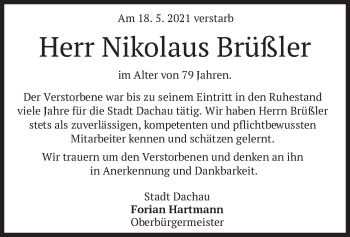 Todesanzeige von Nikolaus Brüßler von merkurtz