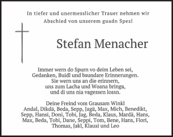 Todesanzeige von Stefan Menacher von merkurtz