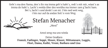 Todesanzeige von Stefan Menacher von merkurtz