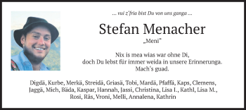 Todesanzeige von Stefan Menacher von merkurtz