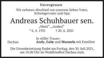 Todesanzeige von Andreas Schuhbauer von merkurtz