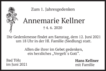 Todesanzeige von Annemarie Kellner von merkurtz