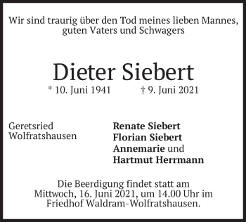 Todesanzeige von Dieter Siebert von merkurtz