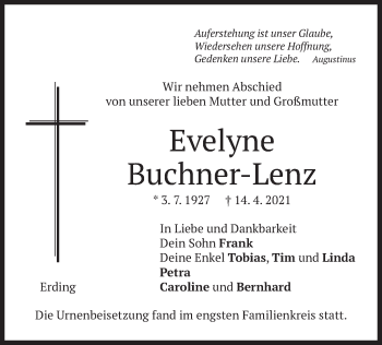 Todesanzeige von Evelyne Buchner-Lenz von merkurtz
