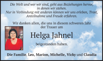 Todesanzeige von Helga Jahnel von merkurtz