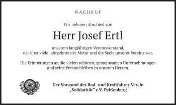 Todesanzeige von Josef Ertl von merkurtz