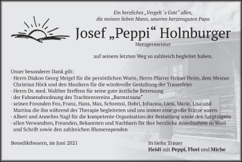 Todesanzeige von Josef  Holnburger von merkurtz